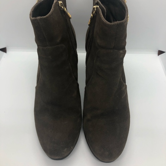 TORY BURCH Suede Boots Milan Heeled Booties Olive - Picture 2 of 10